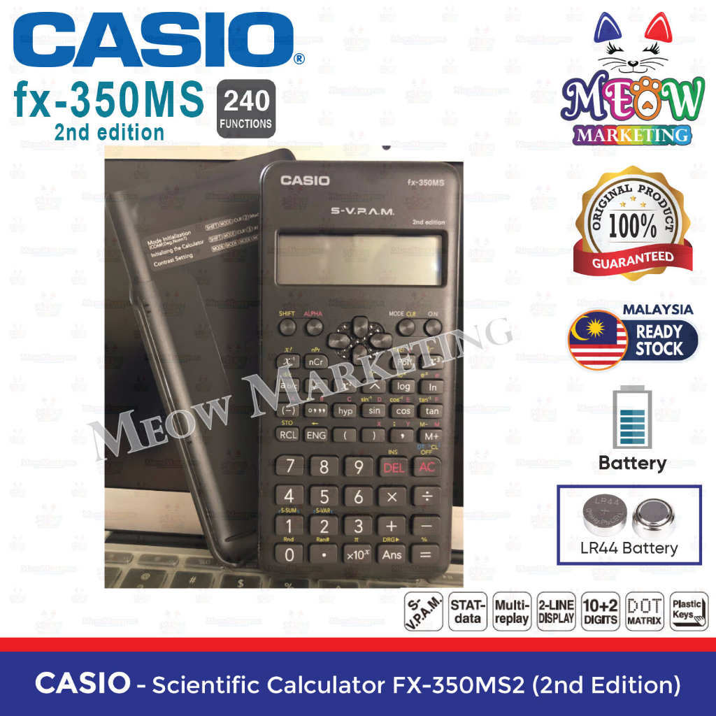 Calculatrice Scientifique Casio Fx-350MS 2nd Edition - Non Programmable - 240 Fonctions - Affichage 2 Lignes - 4