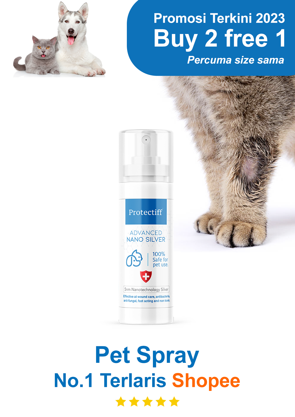 Protectiff 50ppm Colloidal Nano Silver Pets Spray Fungus Bacteria Cat