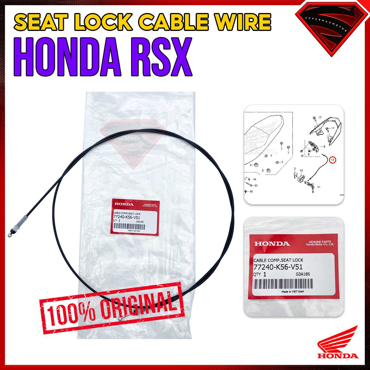 100% ORIGINAL HONDA RS-X RSX150 RSX 150 SEAT LOCK