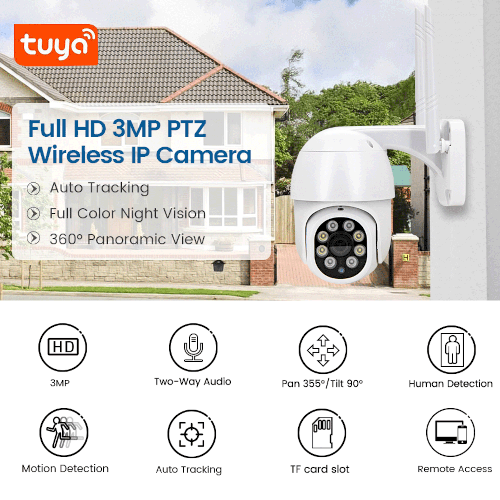 Wireless CCTV IP Camera With Mic 3MP HD 1296P WiFi Outdoor Office Home ...