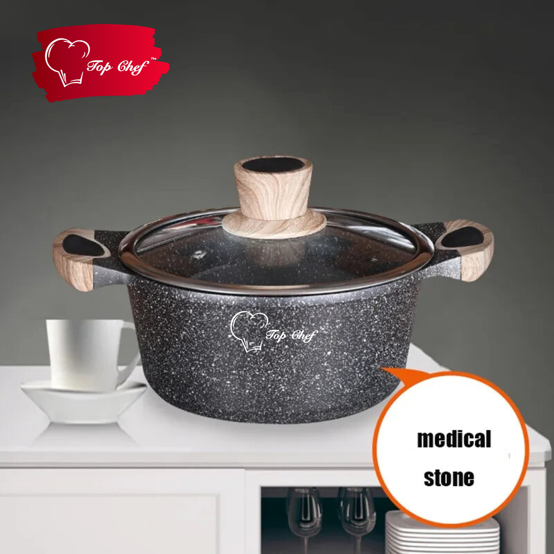 Top Chef Periuk Granite Pot Black Series Non-Stick Cookware Kitchenware ...