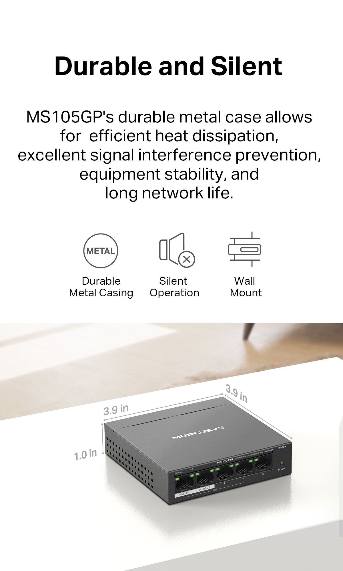 Mercusys 5-Port Gigabit 10/100/1000Mbps Desktop Switch with 4-Port High ...