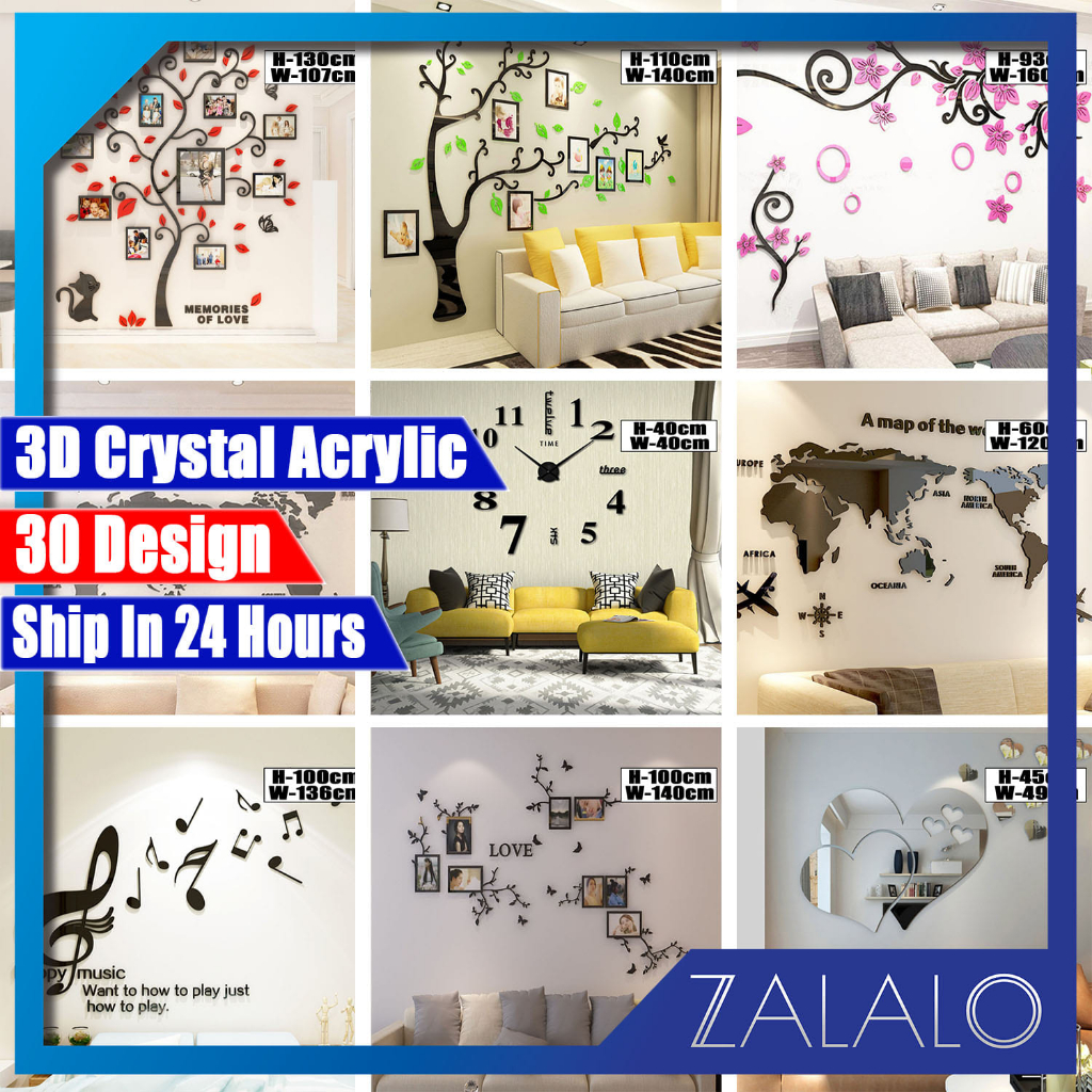 ZALALO Home Decore 3D Crystal Acrylic Wall Sticker Decoration 3D DIY ...