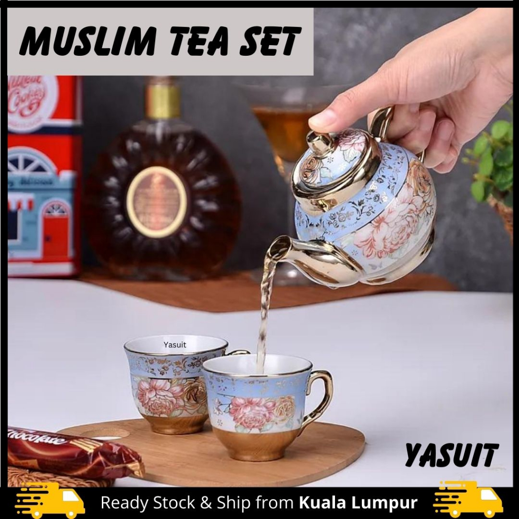 Tea Set Malay Muslim Raya Coffee Teapot Cup Print Floral Europe Ceramic