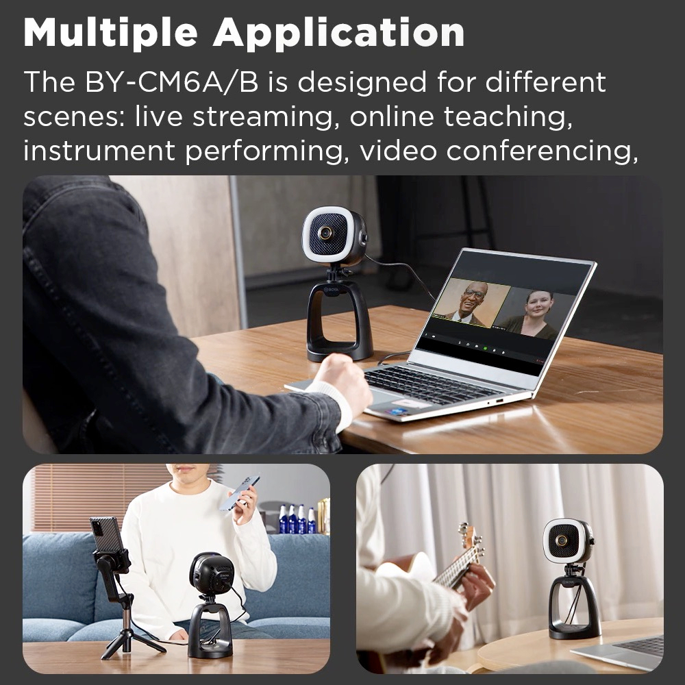 BOYA BY-CM6A/B Full HD 1080p 4K All In One USB Webcam Microphone Camera ...