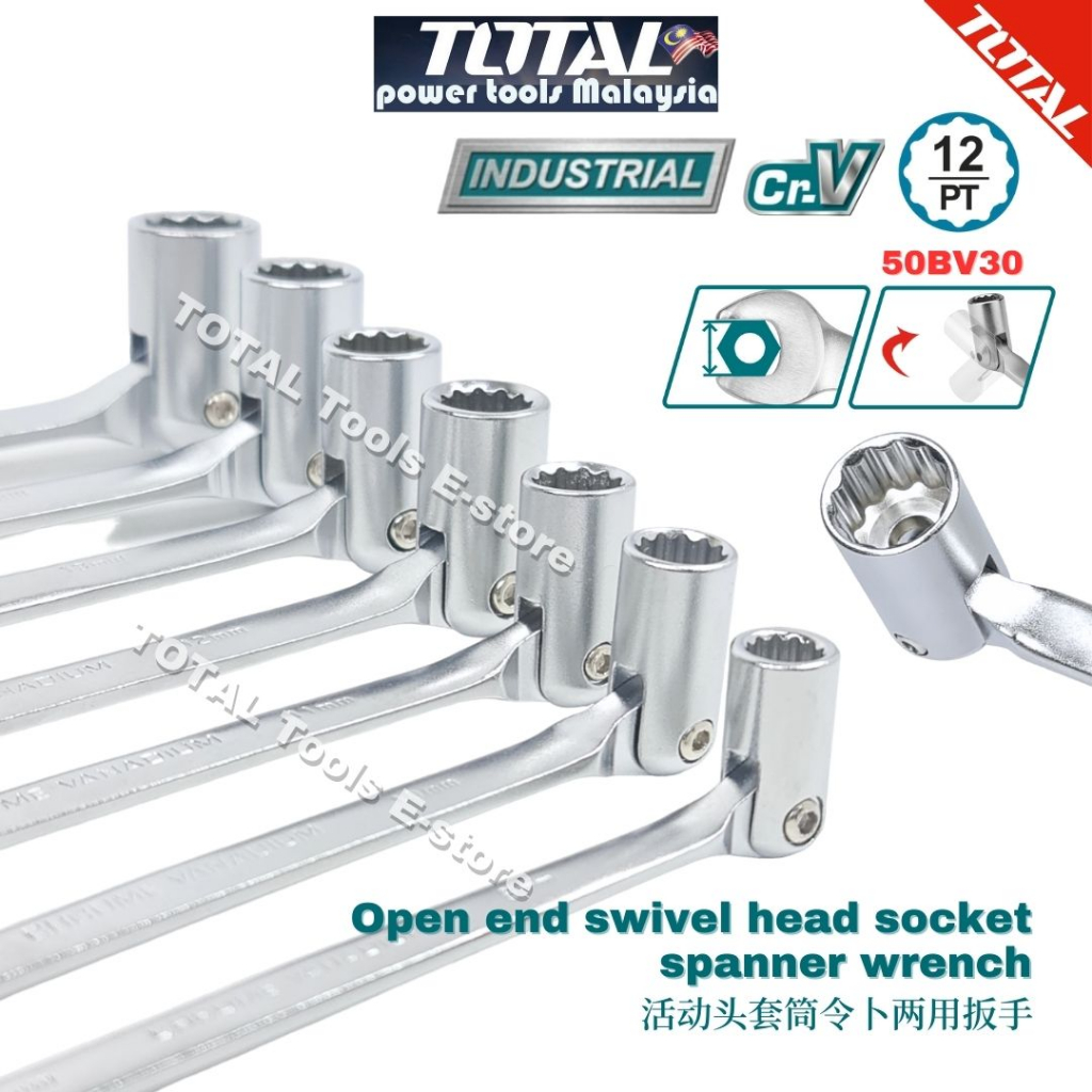 TOTAL Crv Open end swivel head socket spanner wrench 8mm, 10mm, 11mm ...