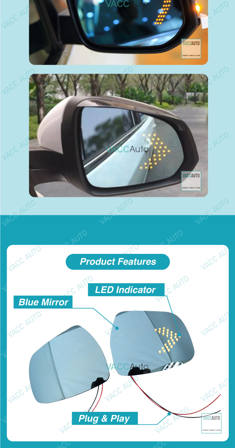 Proton X70 Blue Side Mirror With Led Signal Wide Angle Sight Rear View