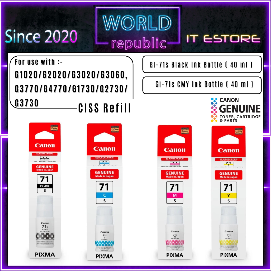 Canon Genuine Ink Bottle GI71 GI-71 GI71s GI-71s MCG02 MC-G02 G1020 ...