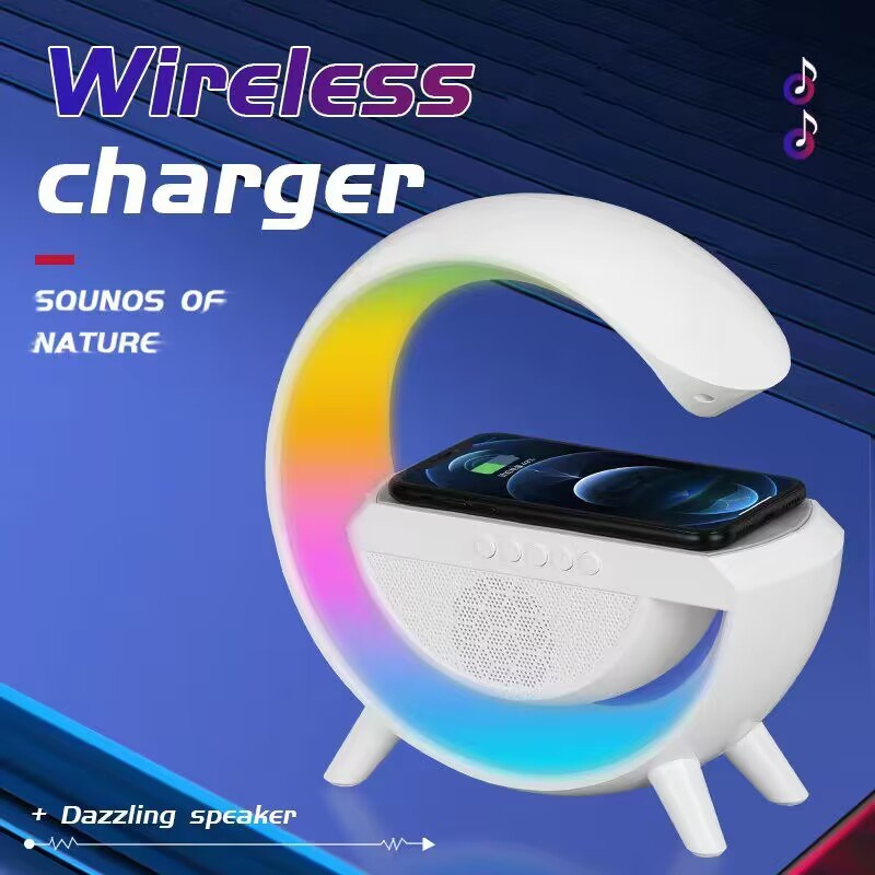 15W LED Atmosphere Light RGB Wireless Charger Bluetooth Speaker Table ...