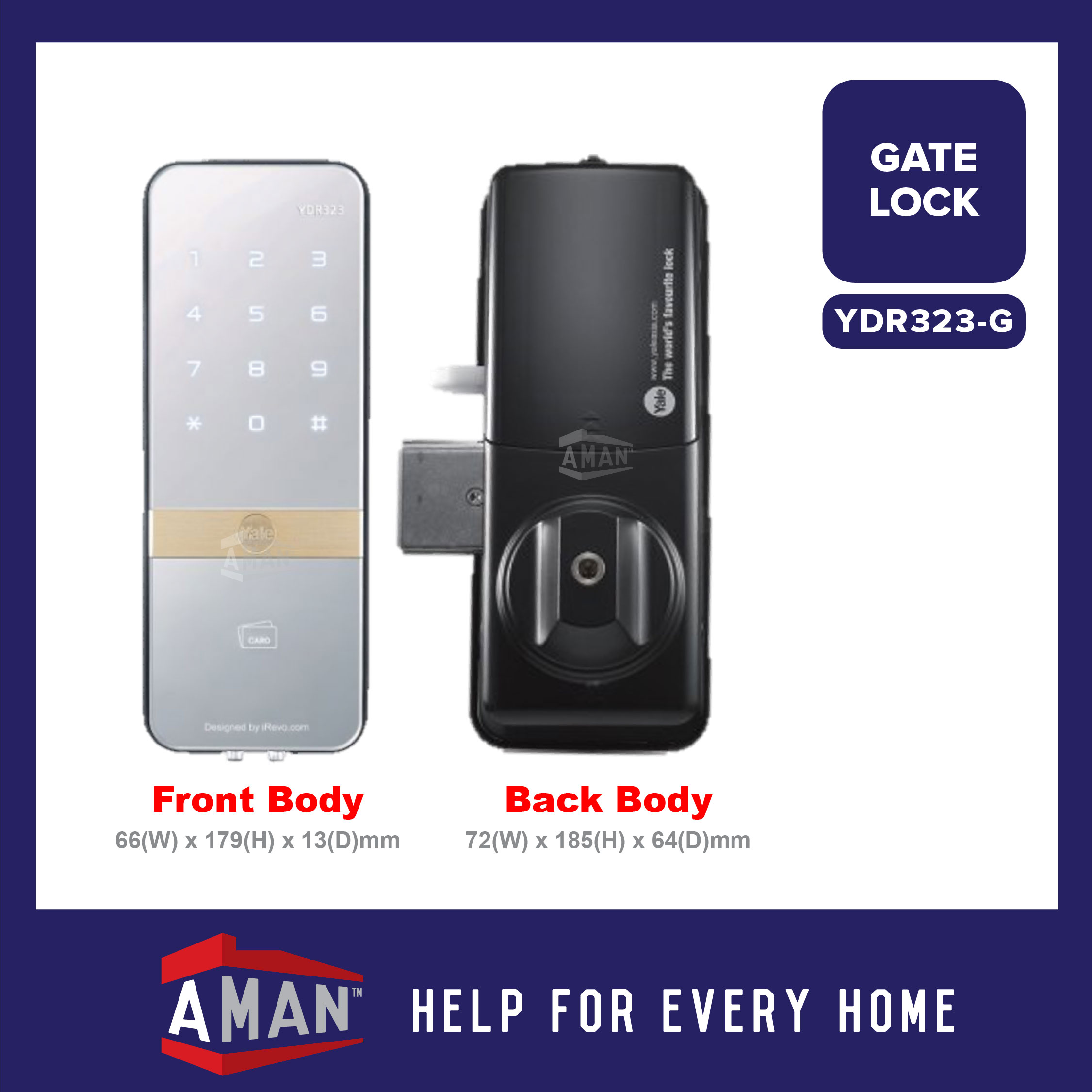 YALE Digital Gate Rim Lock Gate Lock Specialist Door Lock Kunci Pintu ...