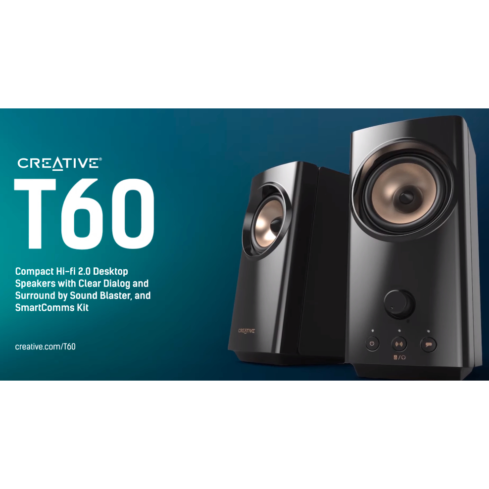 Creative T60 2.0 Compact Hi-Fi Desktop 60w Speakers with Clear Dialog ...