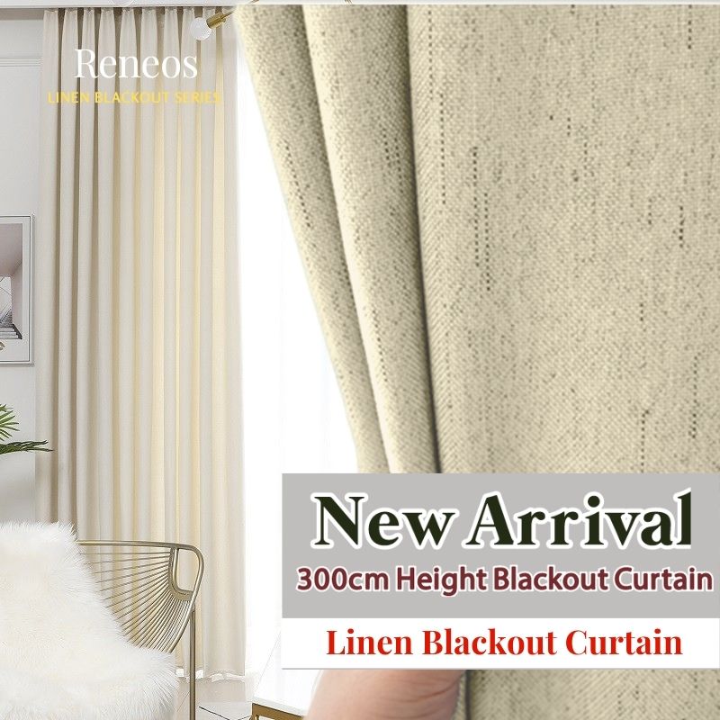 RENEOS Linen Blackout Curtain 300cm Height Langsir Sliding Door Langsir ...