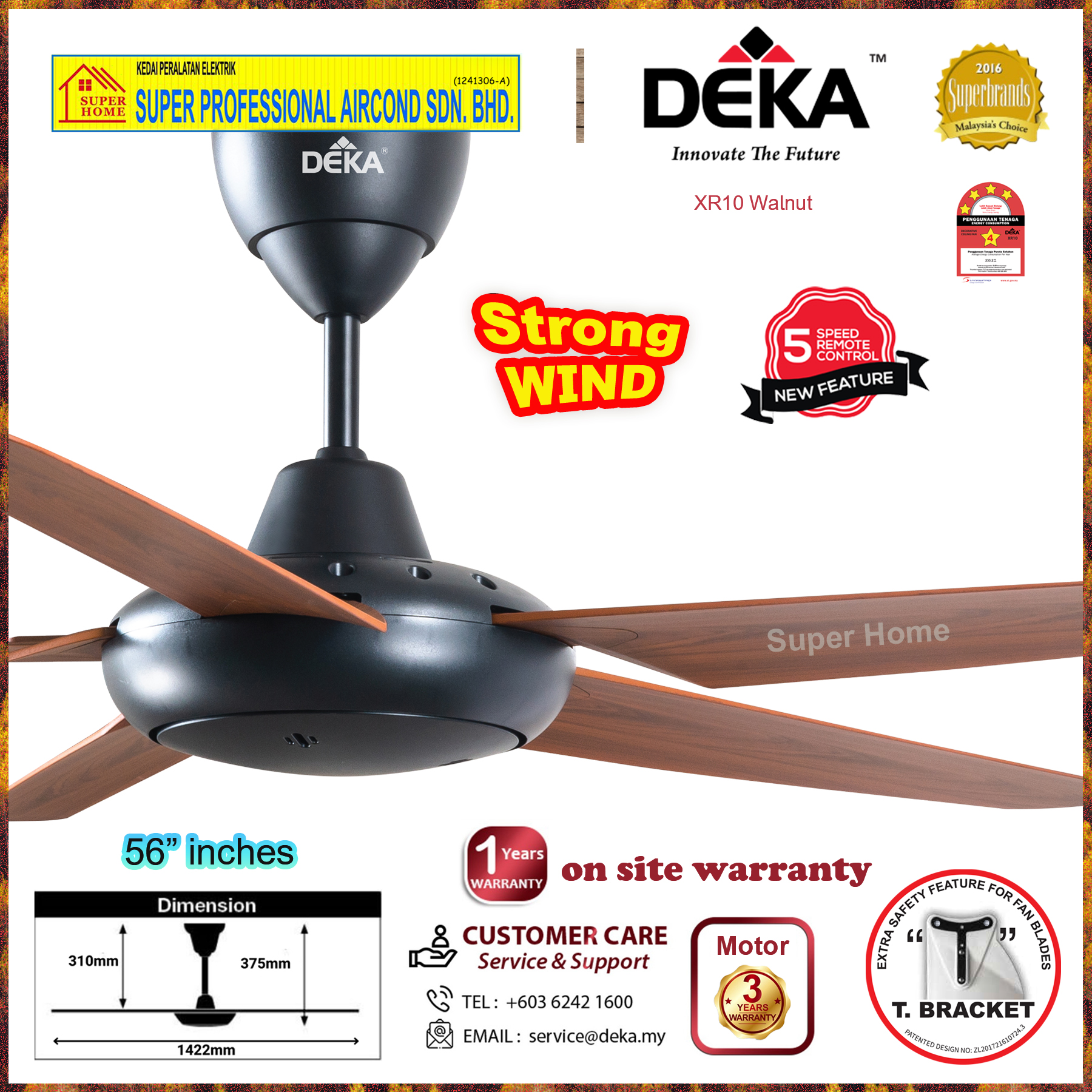 Deka Ceiling Fan XR10 ((5 speed)) 56 inch Remote Control Ceiling Fan ...