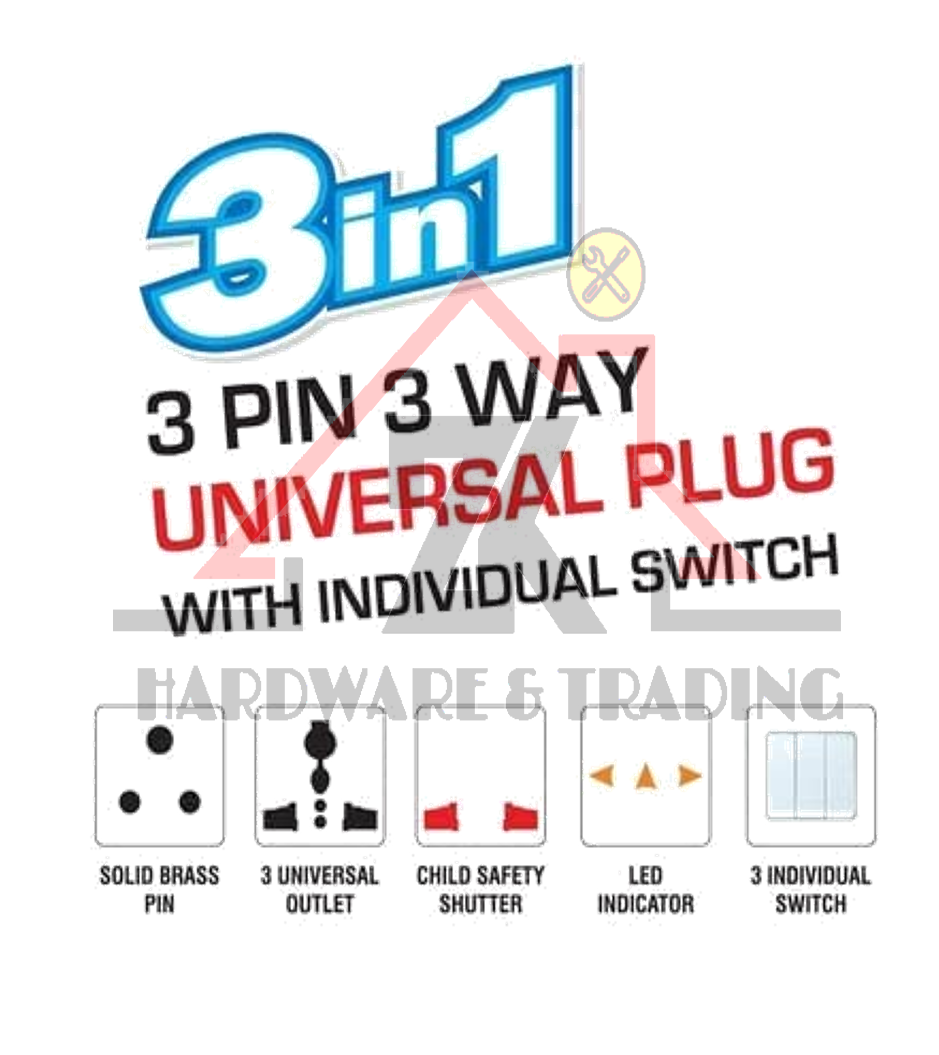 COSIMO 3Way Multi Adaptor Travel Multi Adapter Conversion Plug With ...
