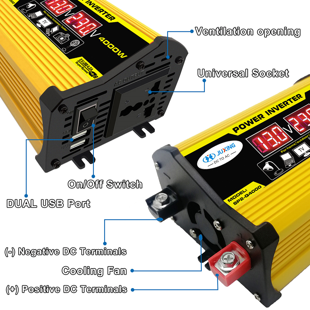 JUXING Solar System: 4000W Power Inverter DC12V TO AC220V +25W Dual USB ...