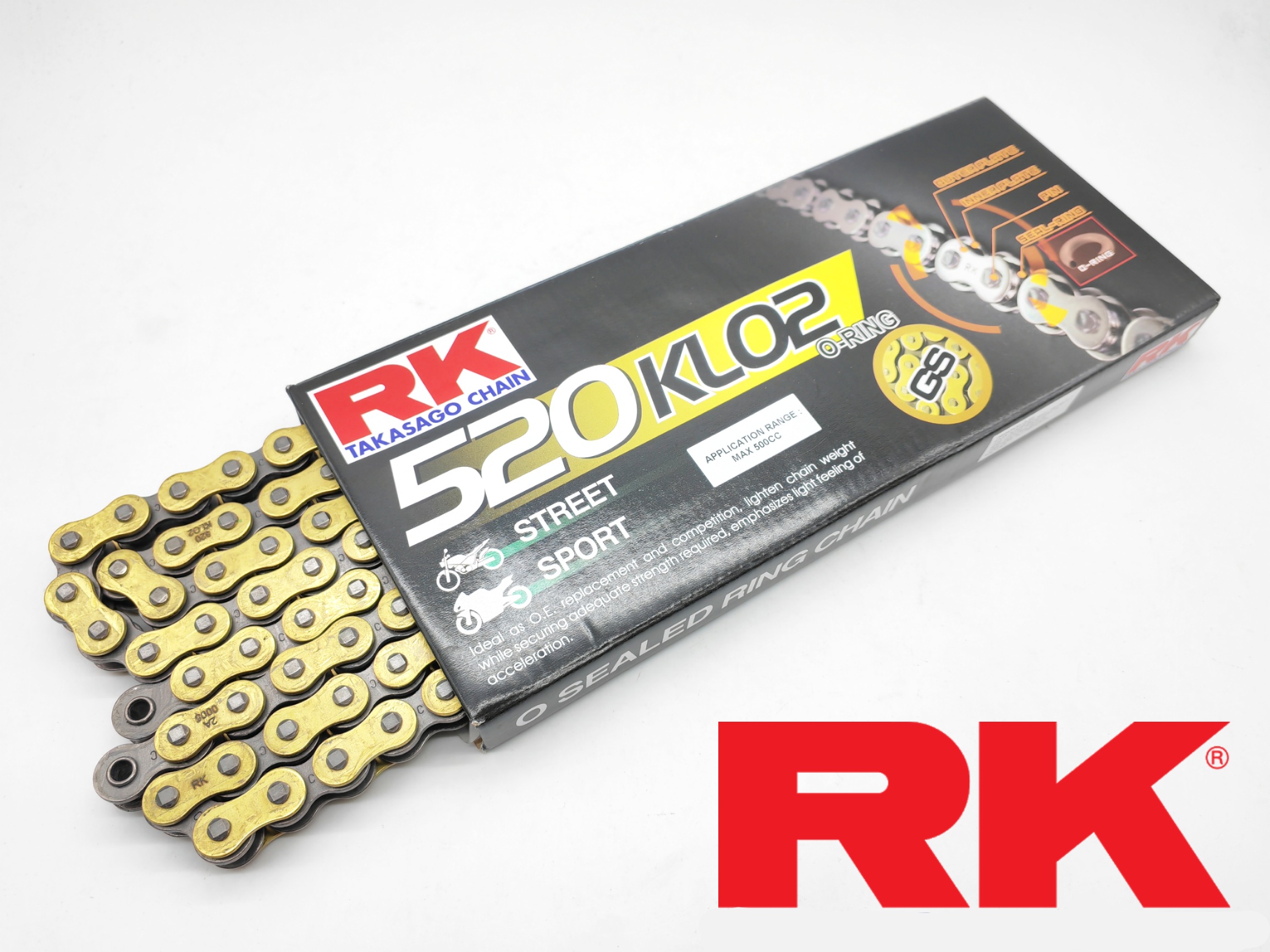 RK Sprocket Set Honda CBR250 RK520 KLO2 O-Ring Rivet Black / Gold Chain ...