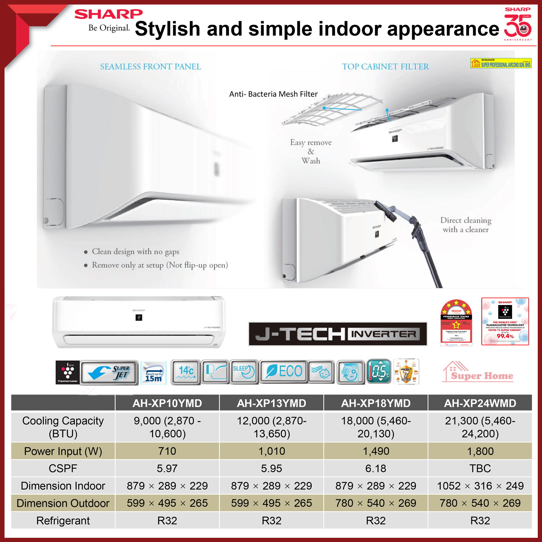 Sharp 1.5hp Inverter Aircond AHXP13YMD & AUX13YMD ((Plasmacluster Ions ...