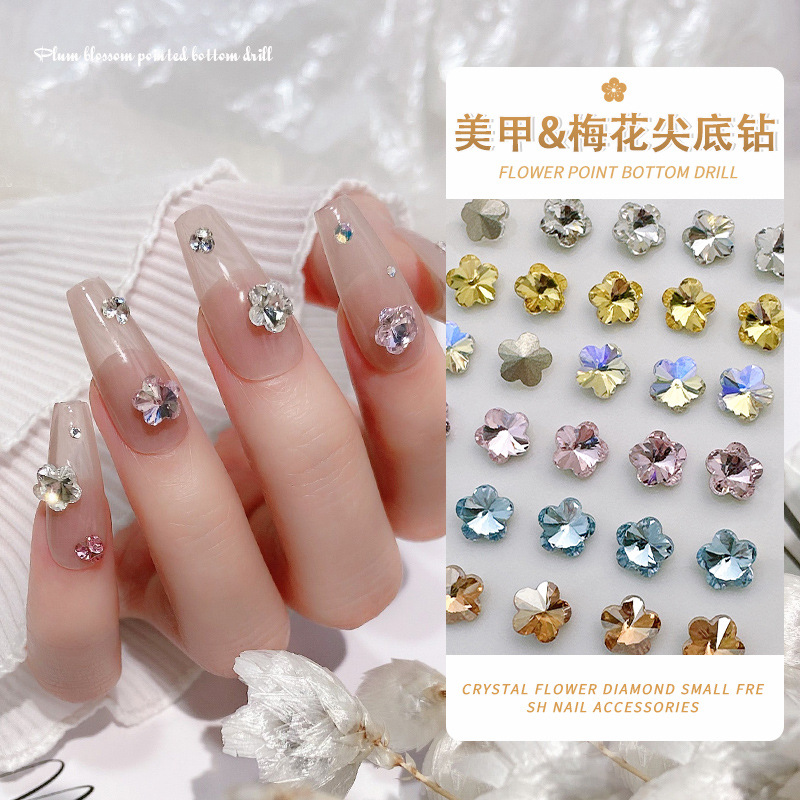 Small Nail Diamond Rhinestones Pointed Bottom Silver Crystal Gems