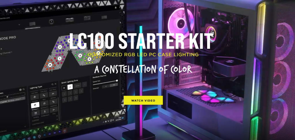 CORSAIR iCUE LC100 RGB LED PC Case Accent Mini Triangle Lighting Panels ...