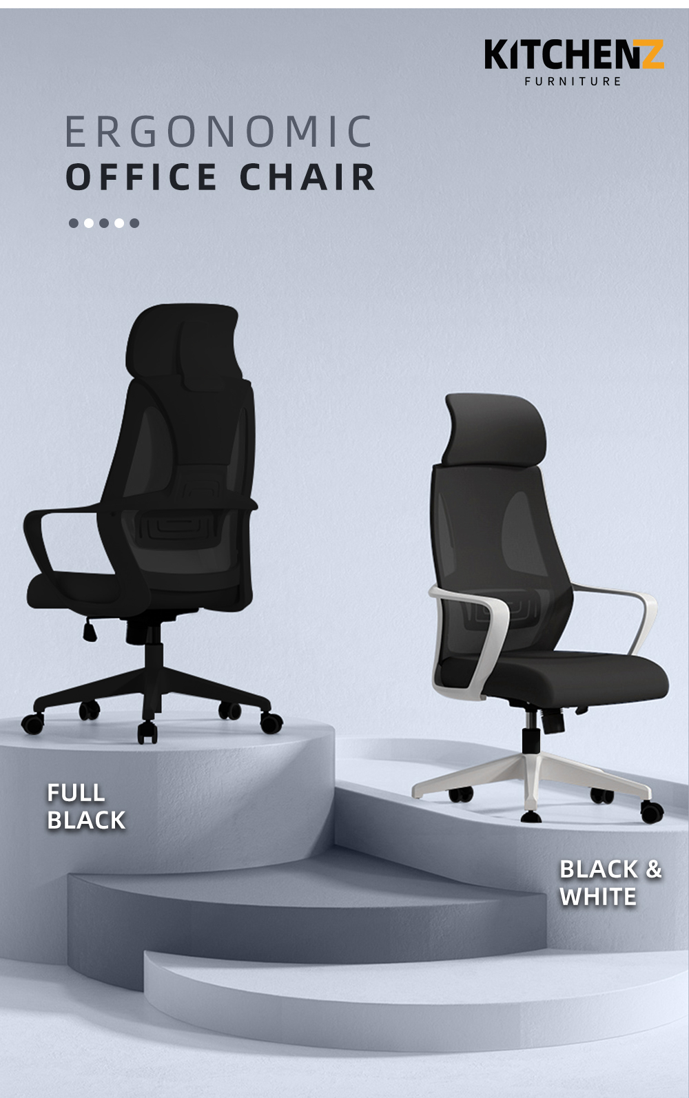 KitchenZ Office Chair Ergonomic Chair Executive Chair Mesh High Back Medium Back Chair 9010