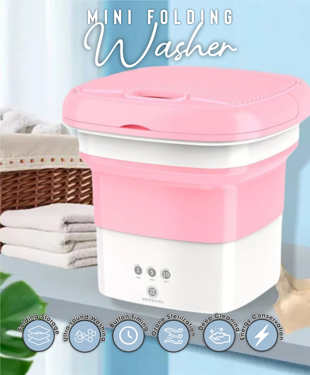 [3 PIN PLUG] Foldable Mini Washing Machine (2.5kg) Auto Mini Washing