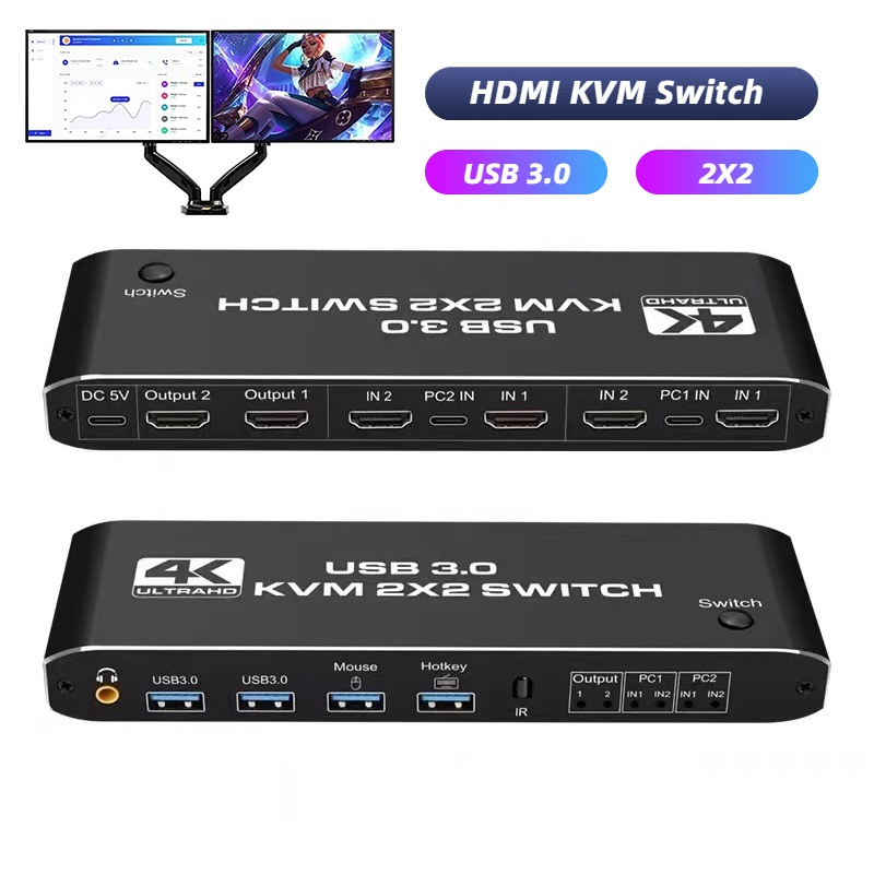 Dual Monitor HDMI KVM Switch 2x2 HDMI USB KVM Switch 2 in 2 out 4K 60Hz ...