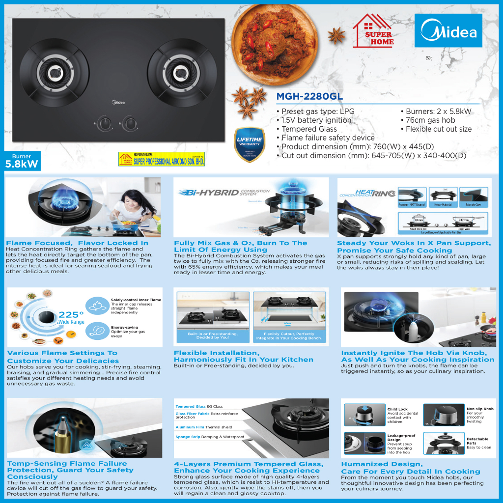 Midea Builtin Hob MGH8216SS (5.8kW) MGH2411GL (4.8kW) MGH2432GL