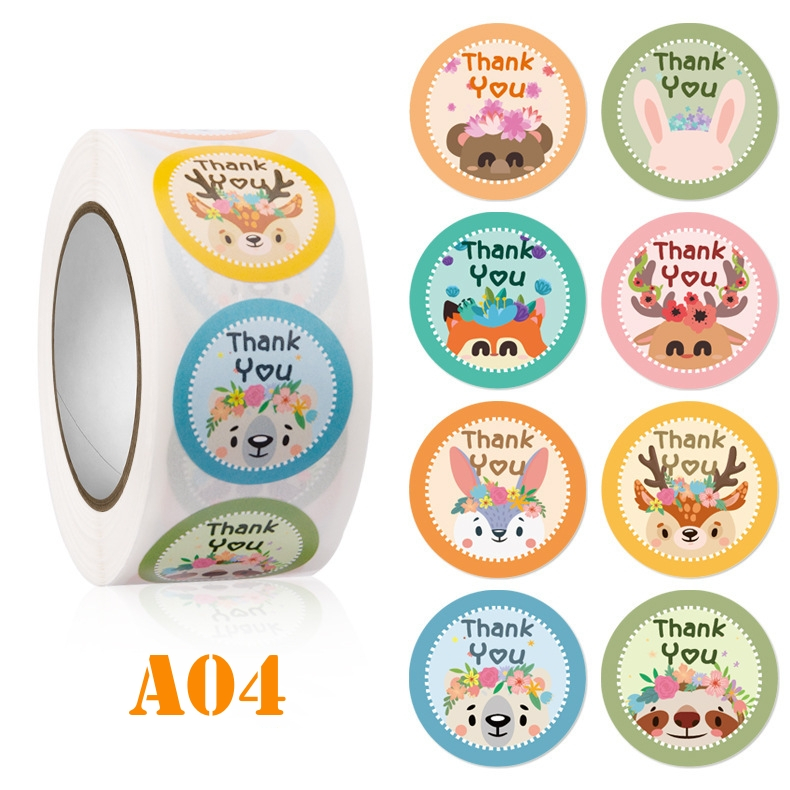 500pcs/roll INS Cute Animals Cartoon Creative Thank You Stickers 1 inch ...