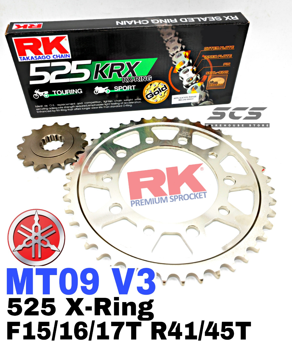 RK Sprocket Set YAMAHA MT09 V3 New 525 GB KRX X-Ring Rivet Black Gold ...