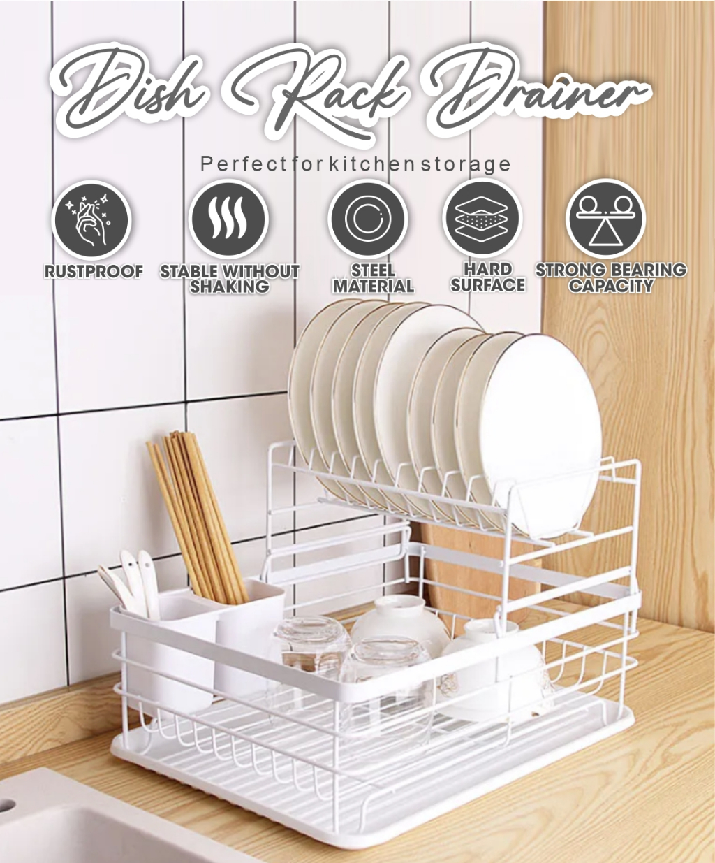 Japanese Style Minimalist Double Layer Kitchen Dish Rack Drainer Tray ...