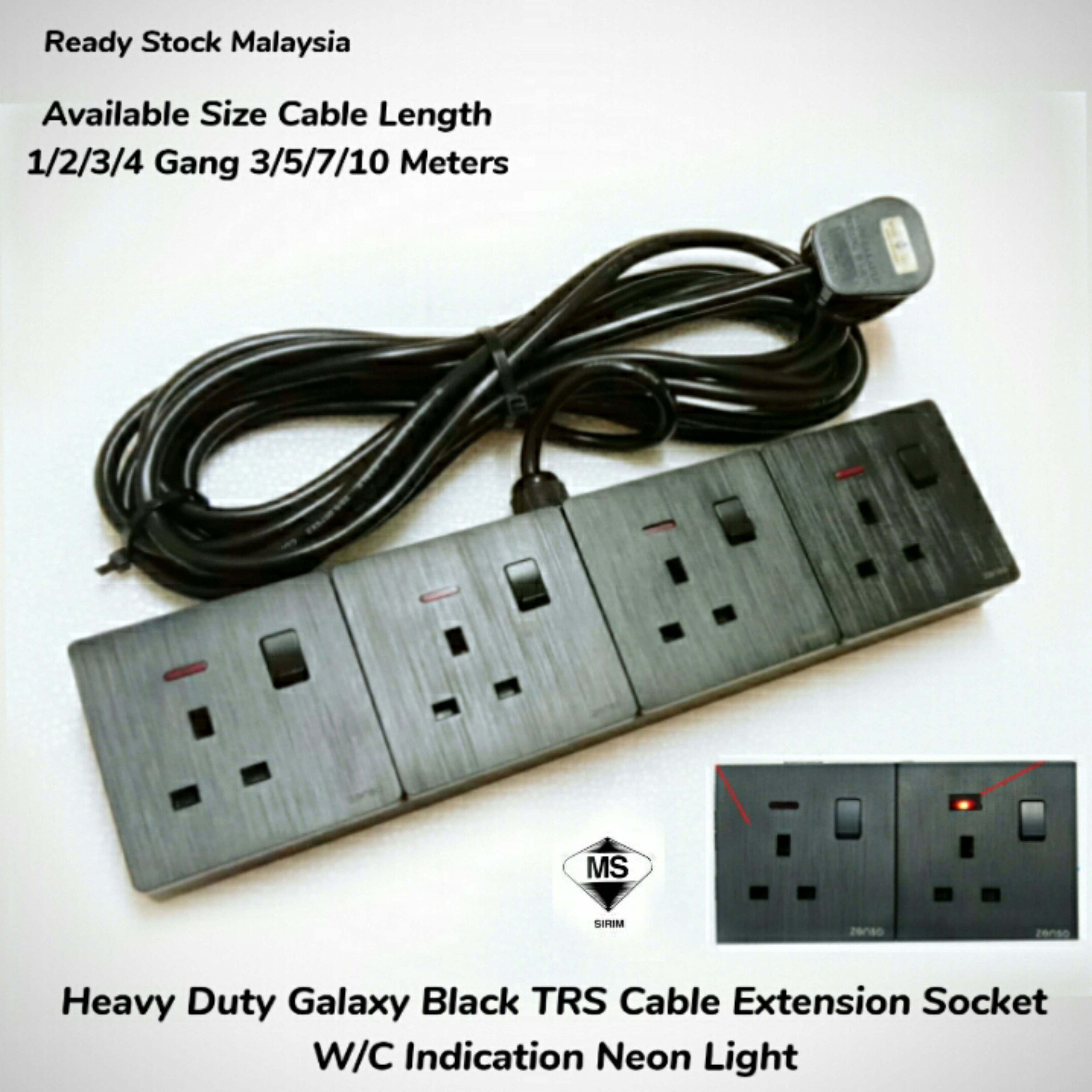 Heavy Duty 12345 Gang Trs Black Cable Extension Wire Plug Trailing Portable Socket Sirim 2769