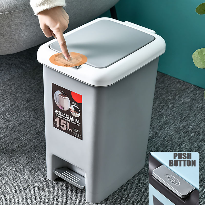 Dual Function Dustbin Hand Pressing Foot Pedal 8L 15L Square Kitchen ...