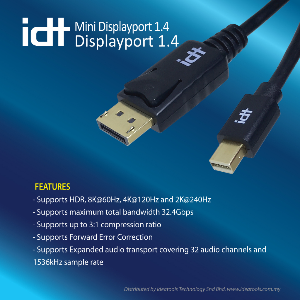 IDT Mini DP to DP1.4 Cable Mini Displayport to Displayport Cable 1.4 TB ...