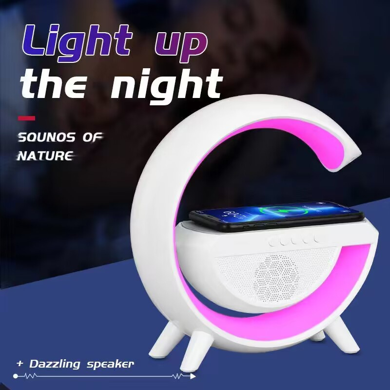 15W LED Atmosphere Light RGB Wireless Charger Bluetooth Speaker Table ...
