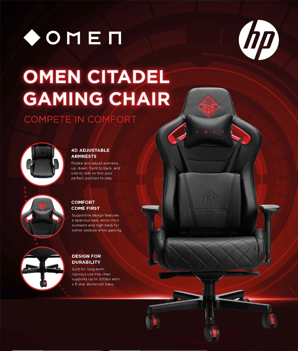 HP Omen Citadel Professional Gaming Chair - Black/Red (6KY97AA ...