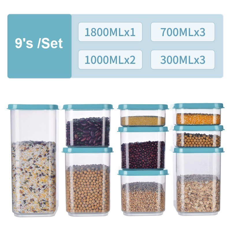 9 Pcs Food Storage Box Airtight Container Plastic With Cover Multigrain ...