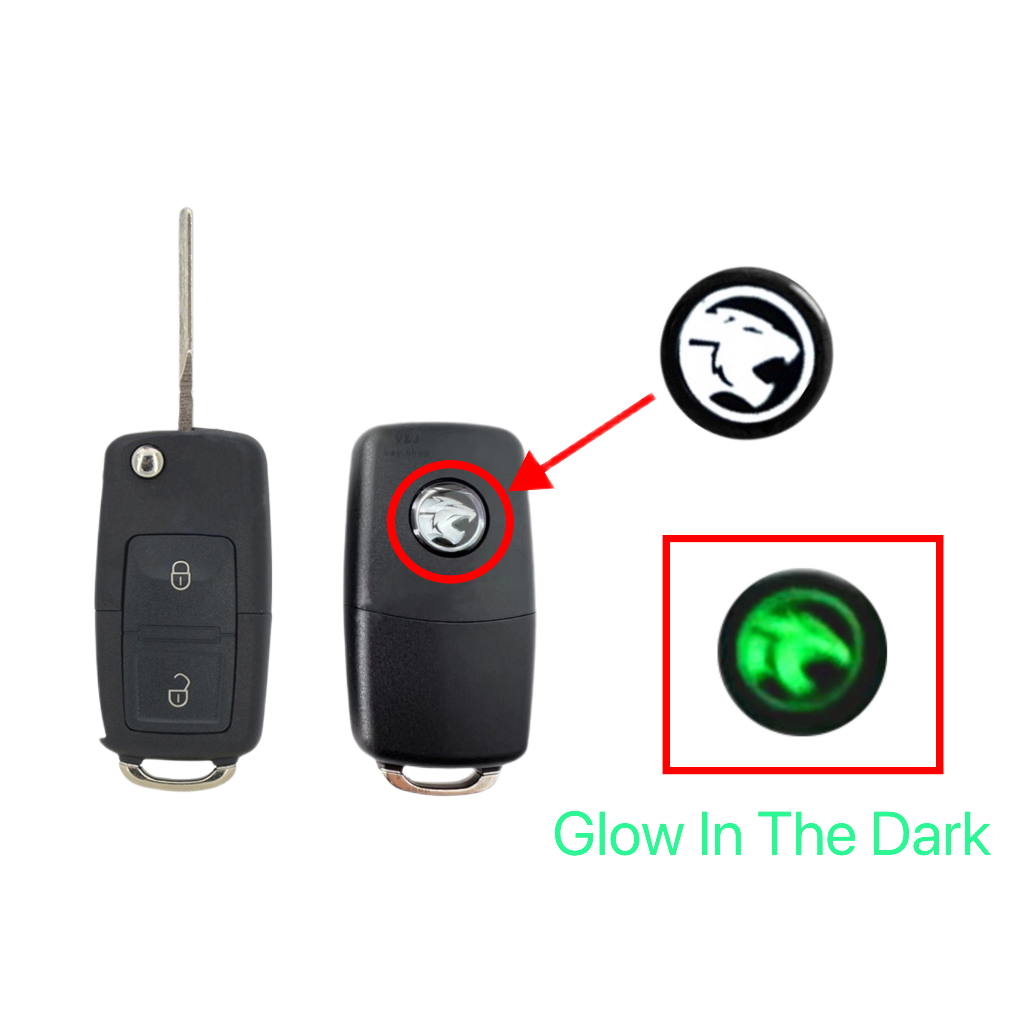 1pcs 14mm DIY Luminous Car logo Sticker car key badge, car remote key ...