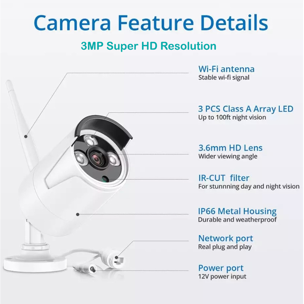 iPPro 3MP 2304x1296 Wireless Wifi Bullet Weatherproof IP CCTV Camera ...