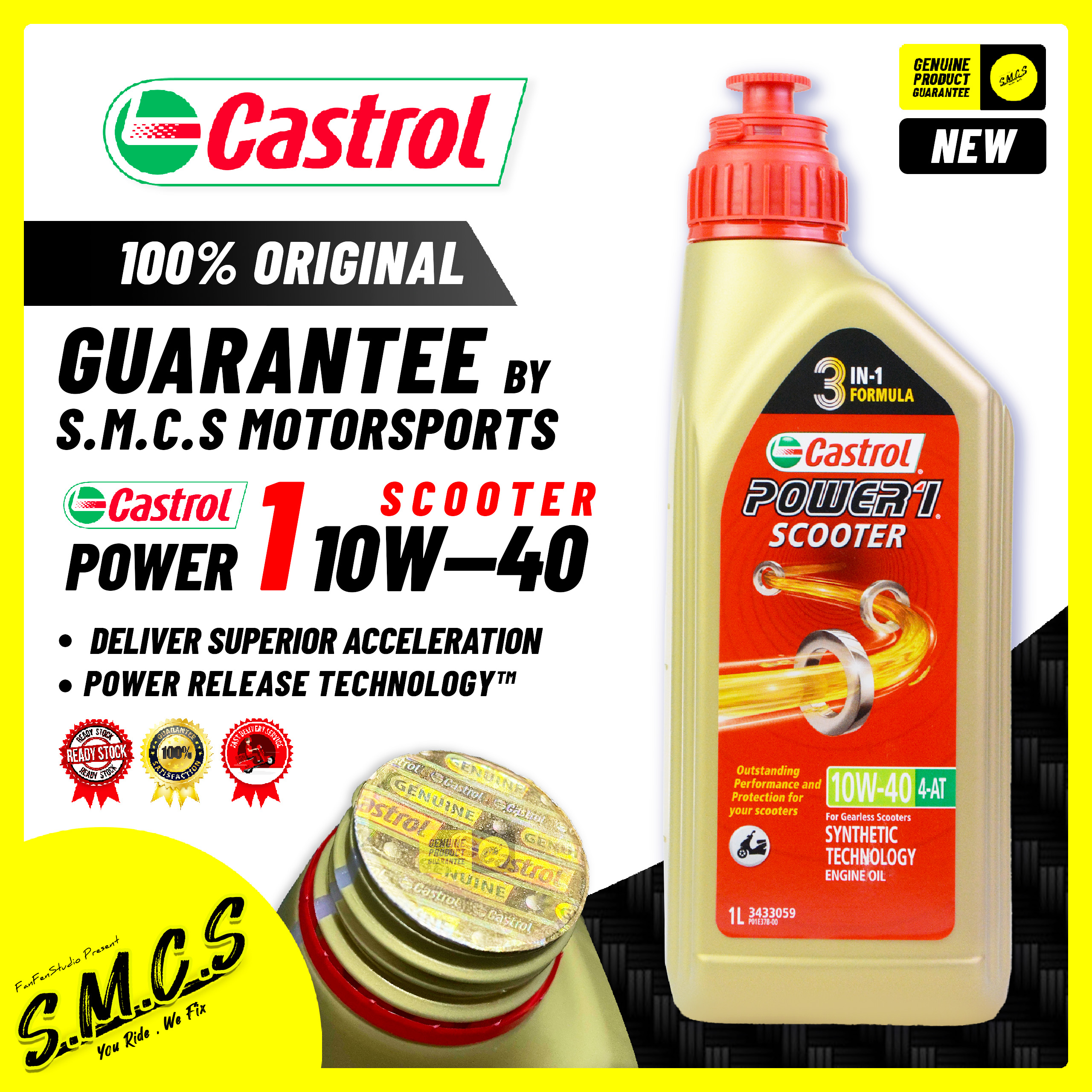 Castrol 10W40 Power Scooter Oil 1L 100% Original Fully