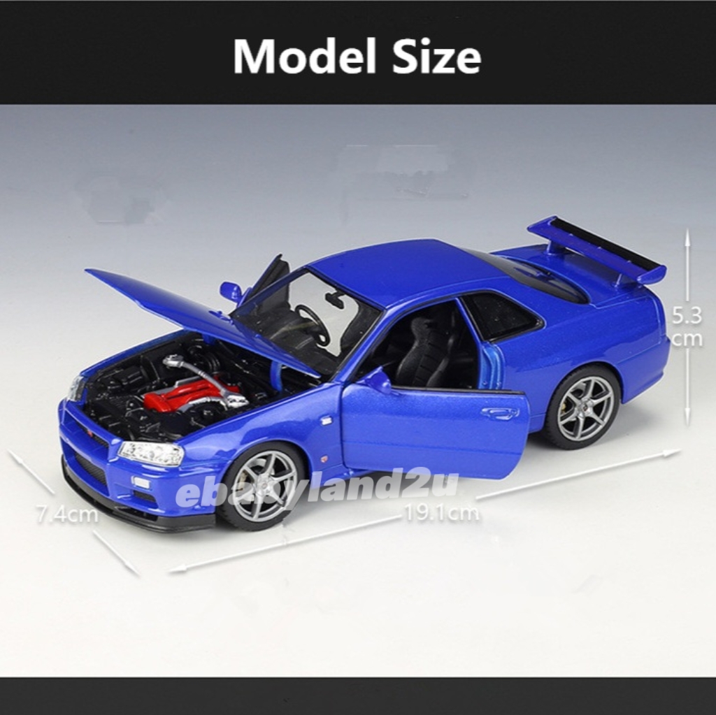 Welly 1:24 Die Cast Nissan Skyline GTR R34 Alloy Diecast Car Model ...