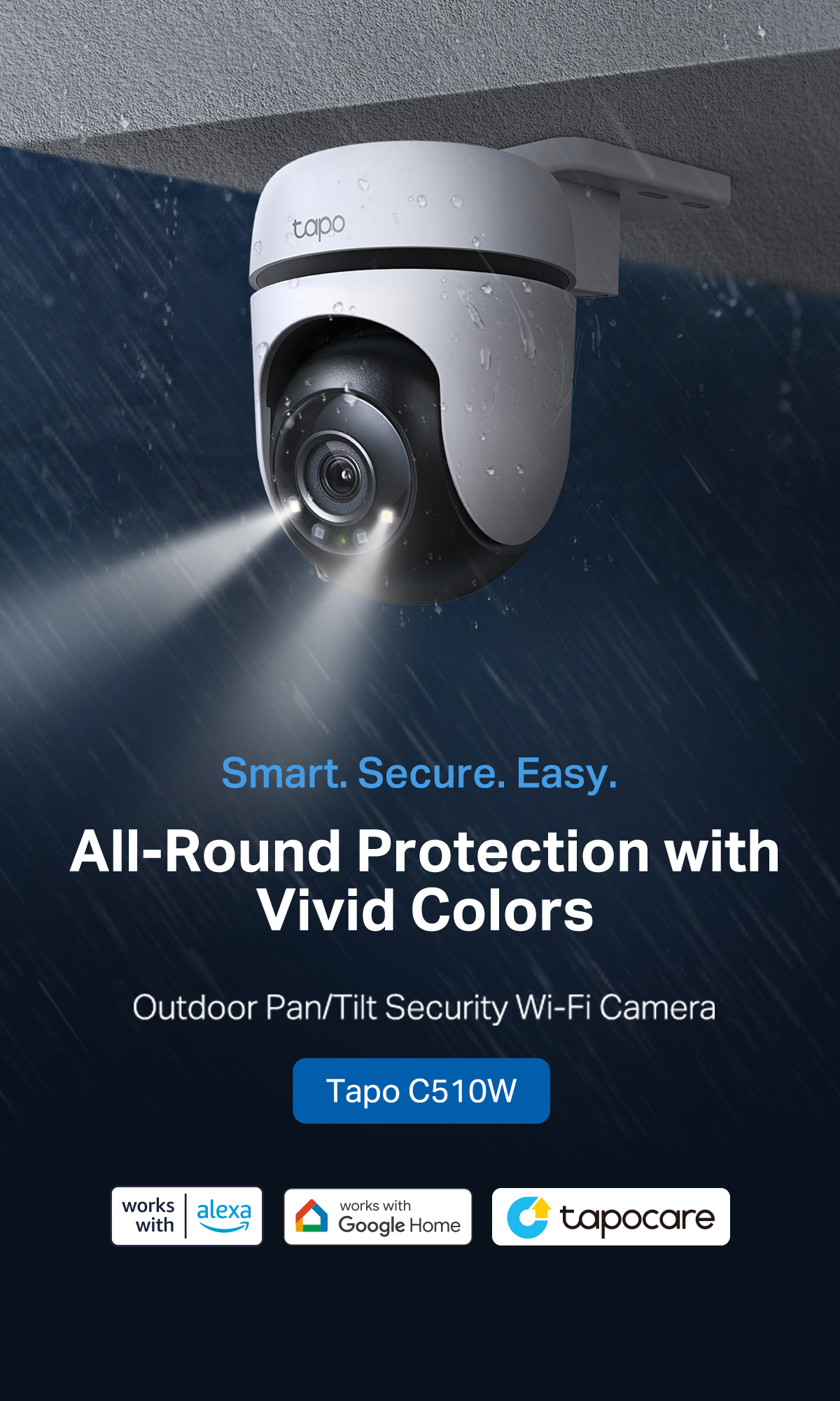 Tapo C510W Outdoor Pan/Tilt Security WiFi Camera, 2K, Full-Color Night