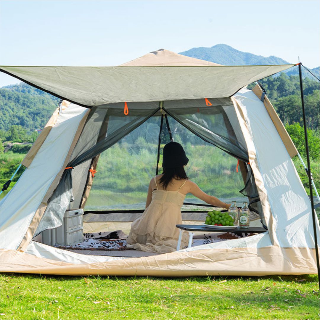 JUNGLEMAN Khemah Camping Waterproof 4-6 Person Khemah Beige 2 Pintu 4 ...