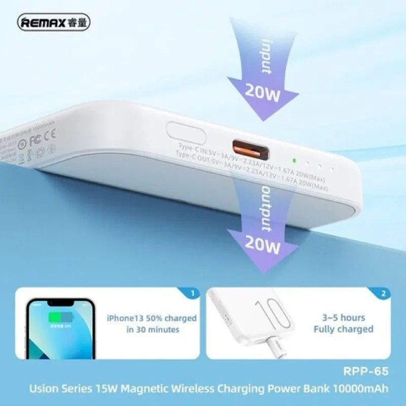 Remax RPP-65 Magnetic Wireless Charging Powerbank 10000mAh 15W PD+QC ...