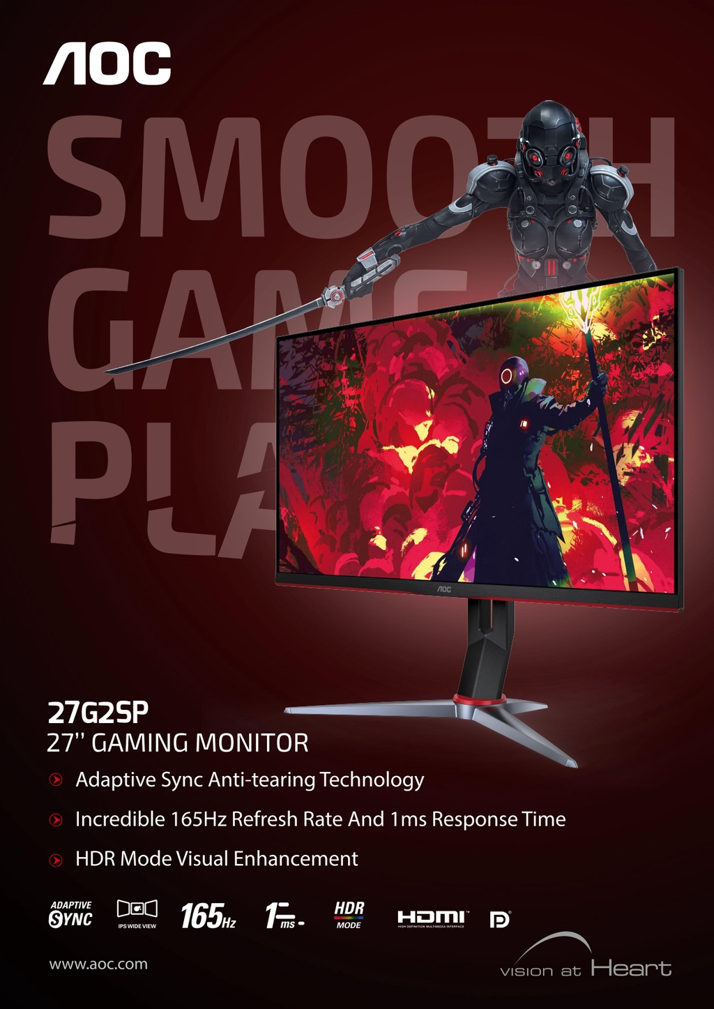 AOC 27 27G2SP (FHD/IPS/165Hz/1Ms) HDR Gaming Monitor compatible with  G-Sync Technology