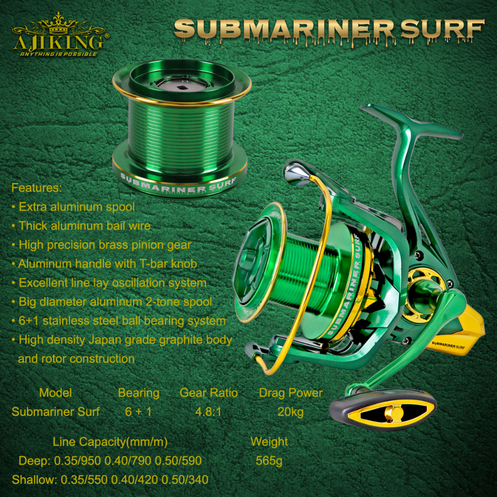 Max Drag 20kg Submariner Surf 8000 Spinning Fishing Reel With Spare Spool  Saltwater Shallow and Deep Spool