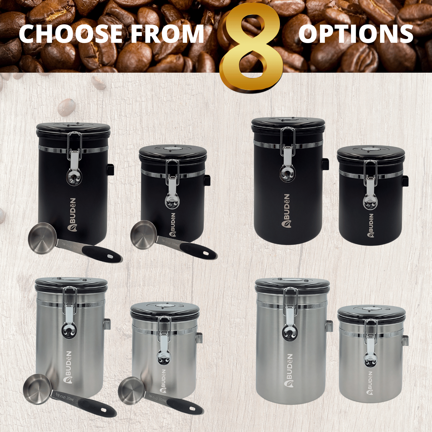 ABUDEN Coffee Bean Canister 304 Stainless Steel Airtight Coffee