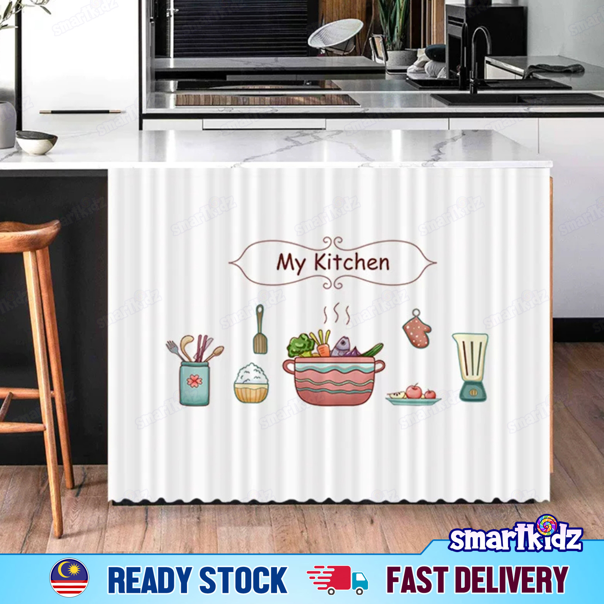 [1pcs] Kitchen Cabinet Curtain | Simple Pattern | Dapur Curtains Self ...
