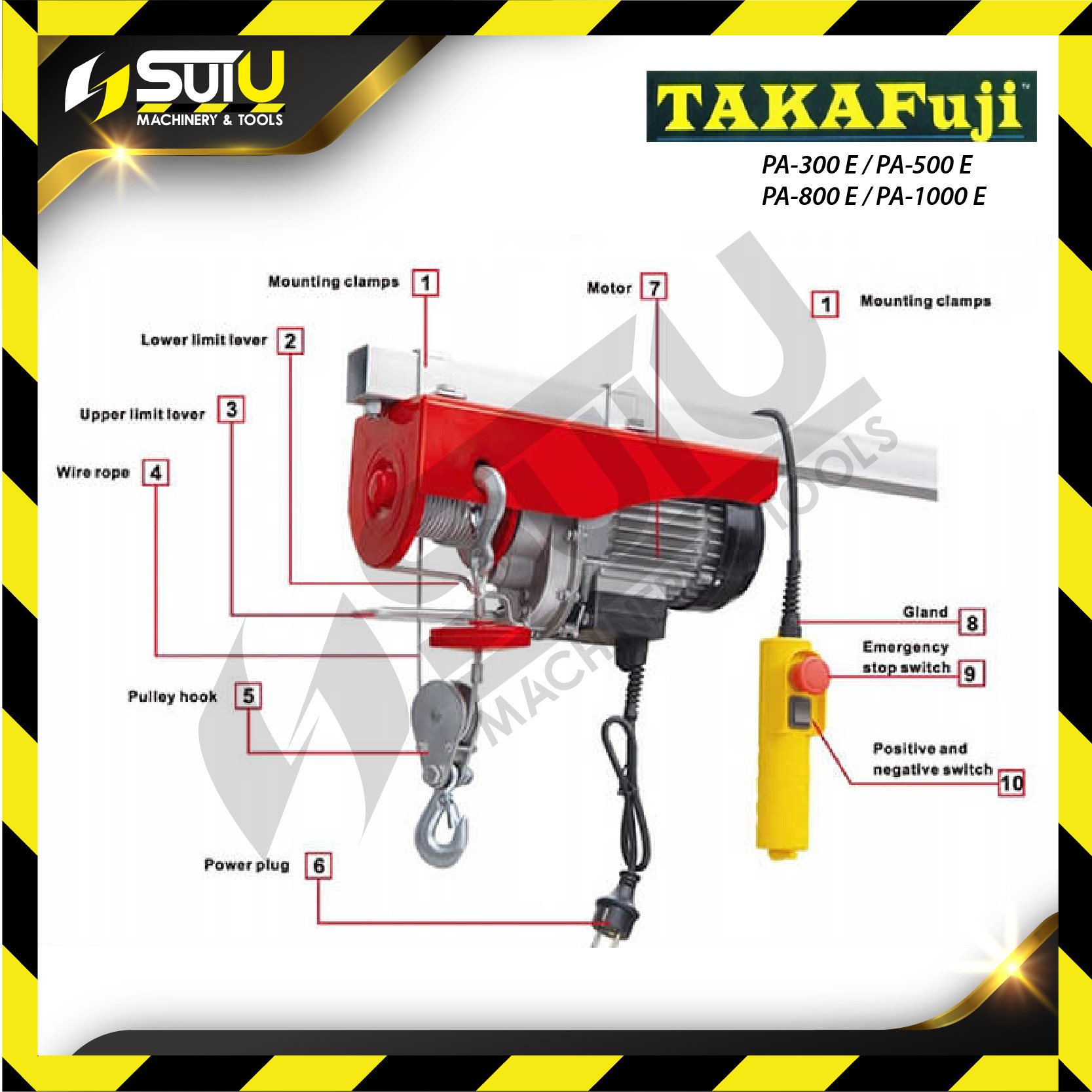 TAKAFUJI PA-1000E / PA1000E / PA1000 Heavy Duty Wire Rope Mini Electric ...
