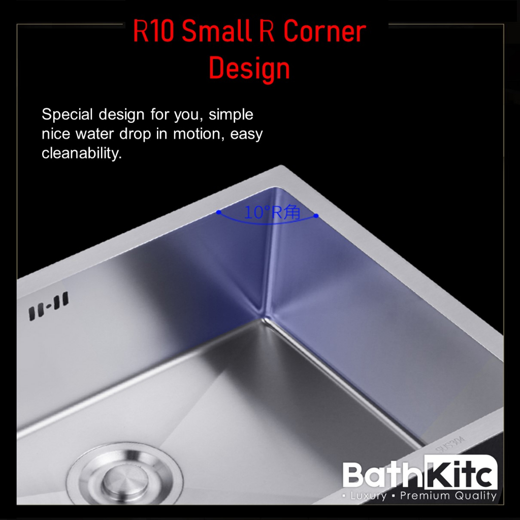 BATHKITC Stainless Steel Single Handmade Kitchen Basin Sink (304 ...