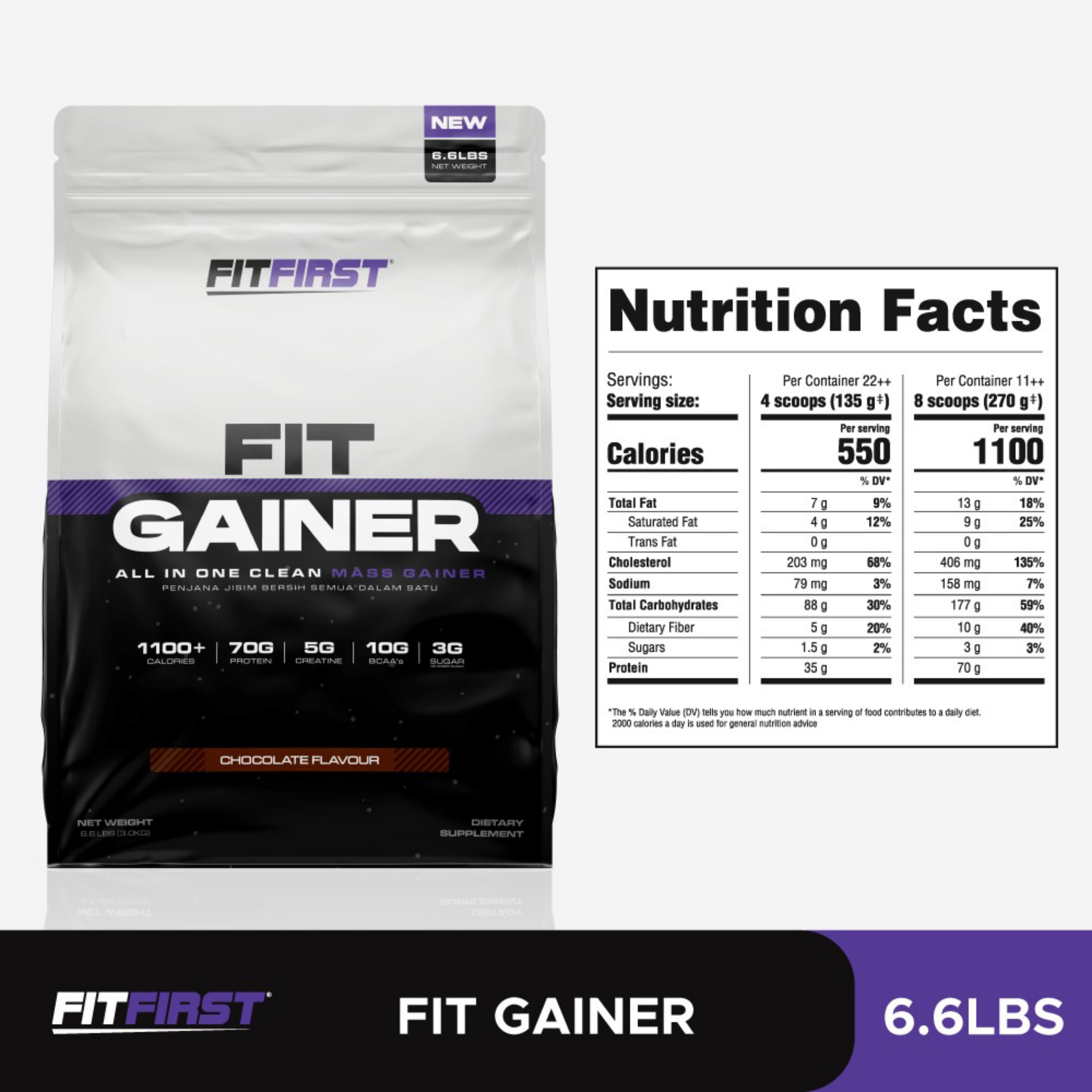 Fit First Fit Gainer Mass Gainer 6.6 lbs /3 kg + Free Shaker Halal Mass ...
